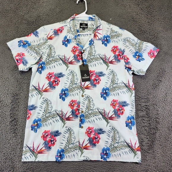Floral Print Button Up Shirt Short Sleeve Casual Sky Blue Large Threadbare‎ - Picture 1 of 9